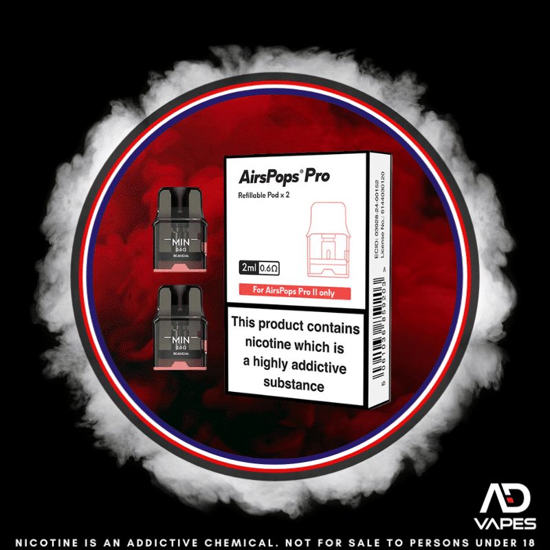Airscream Airspops Pro Refillable Pods 0.6 Built In Coil 2 Pack ONLY PRO 2 DEVICE